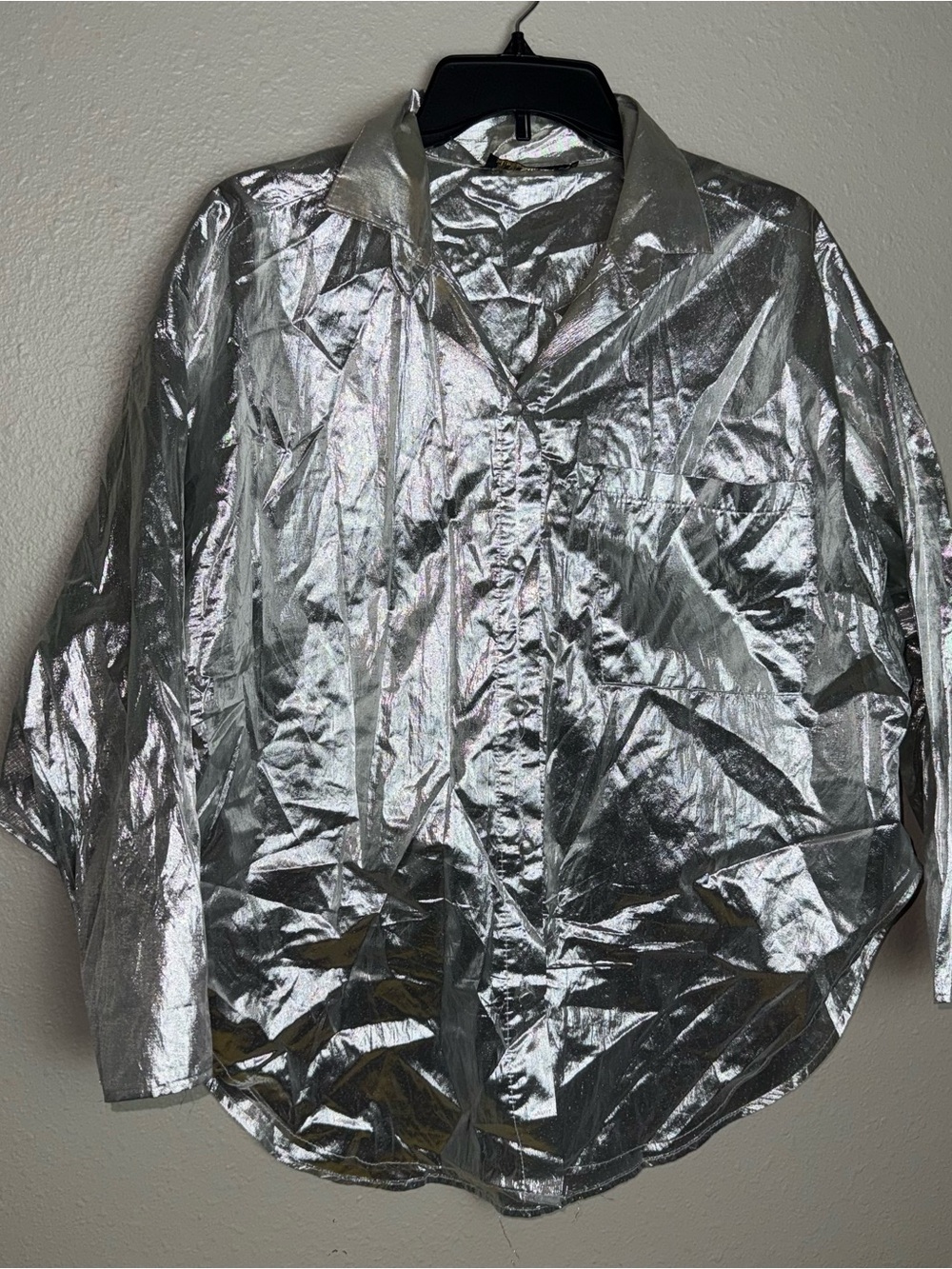 Vintage Metallic Silver Button-Up Shirt